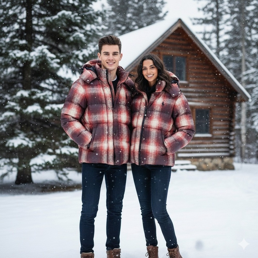 Polo Ralph Lauren Plaid Down Puffer Jacket Hooded Full Zip Unisex Men's XS NWT